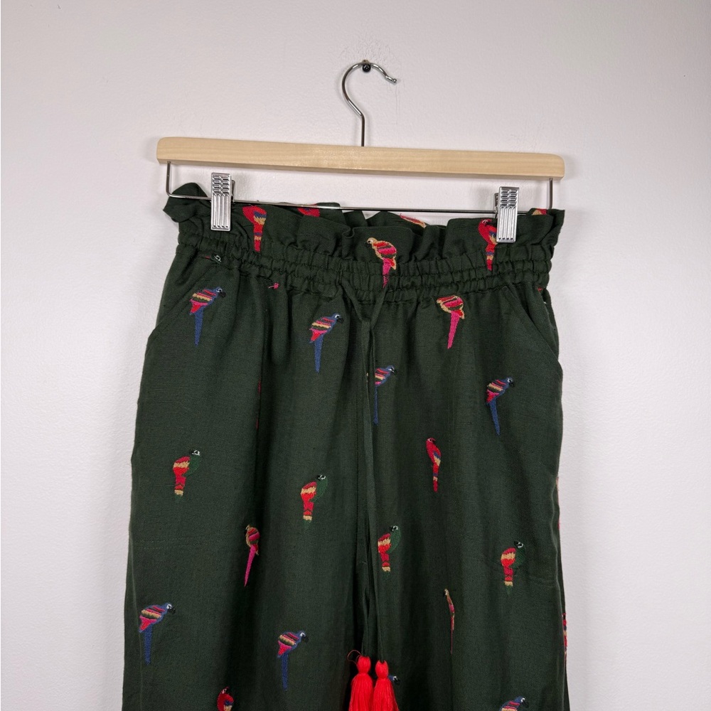 Farm Rio Parrot Bird Linen Blend Embroidered Pants - Picture 3 of 7